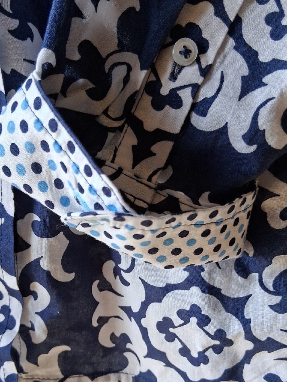 Talbots Navy and White Printed Button-Up Shirt - Picture 3 of 5